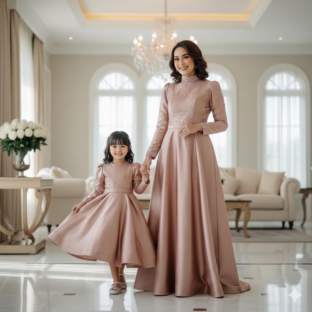 Dress Anak dan Ibu Couple Elegan Bahan Shimmer Silk