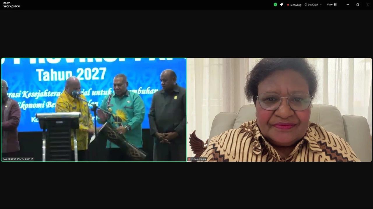 Wamendagri Ribka saat menghadiri Musrenbang RKPD dan Otsus Provinsi Papua Tahun 2027 secara virtual