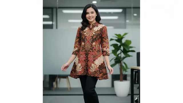 Kemeja Batik Wanita Kerah Shanghai Model Loose Fit A-Line