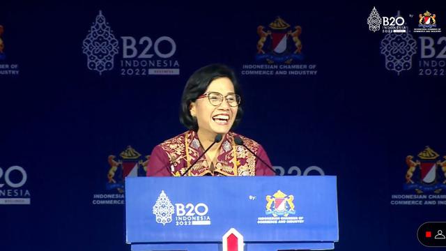 Menteri Keuangan (Menkeu) Sri Mulyani Indrawati dalam B20 Summit Indonesia, Senin (14/11/2022).