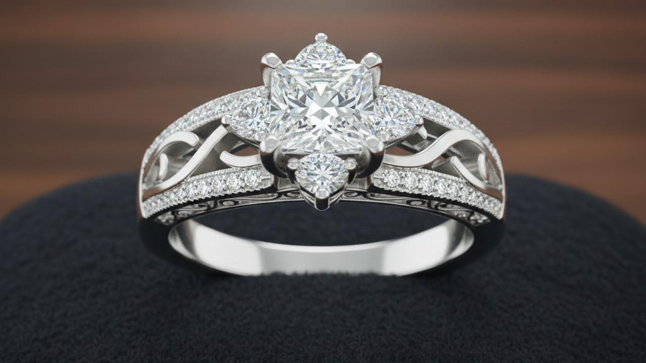 Cincin Pernikahan Berlian Emas Putih Quatro Firmo