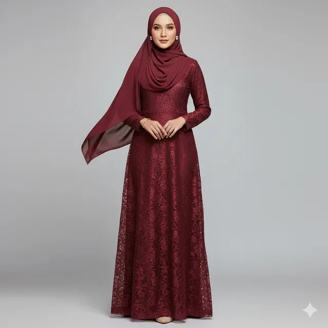 Gamis Shimmer Motif dengan Lapisan Brokat