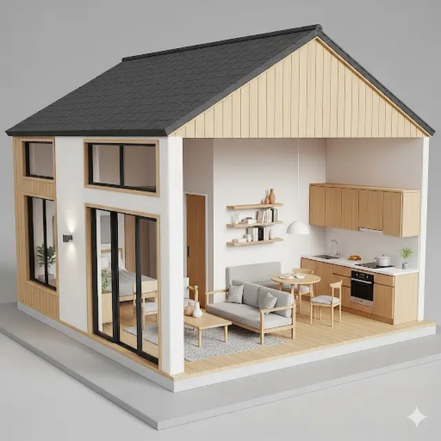 Rumah Kecil 4x6 Meter dengan Konsep Open Space (Image by Gemini AI)
