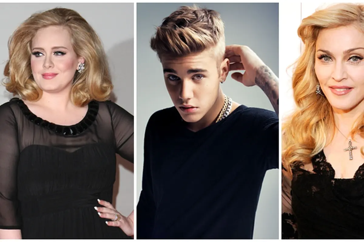 Madonna, Justin Bieber, Adele