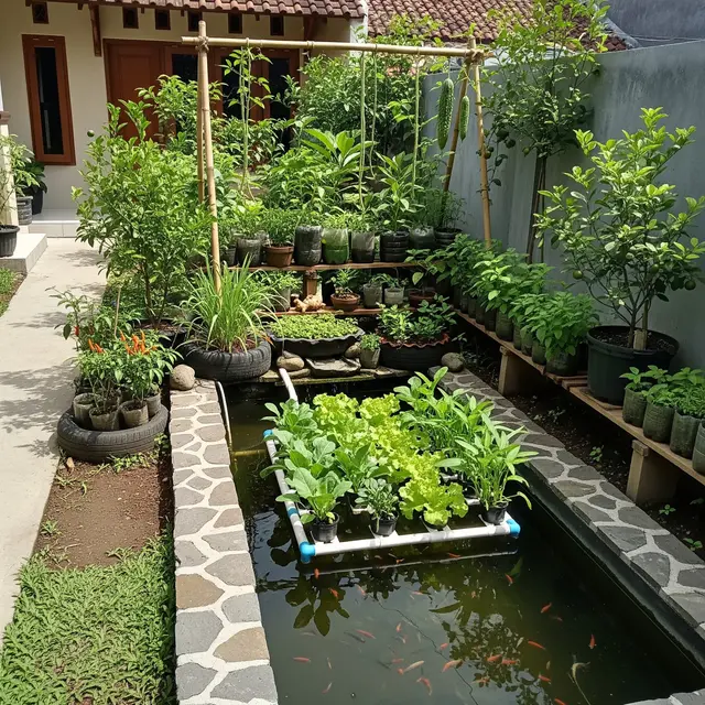 9 Cara Membuat Pekarangan Produktif dengan Kolam Ikan dan Sayuran di Lahan 1 Meter