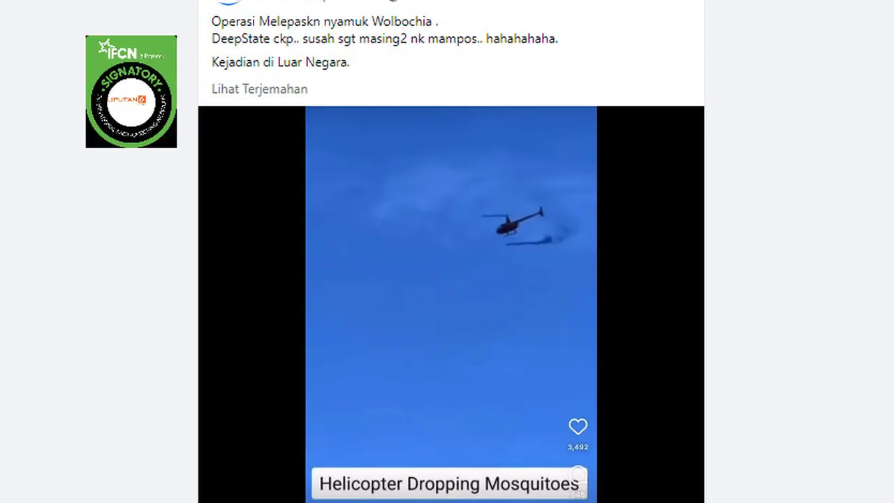 Tangkapan layar klaim video pelepasan nyamuk Wolbachia