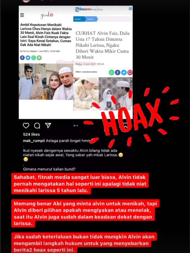 Unggahan Alvin Faiz. (Foto: Instagram @alvin_411)