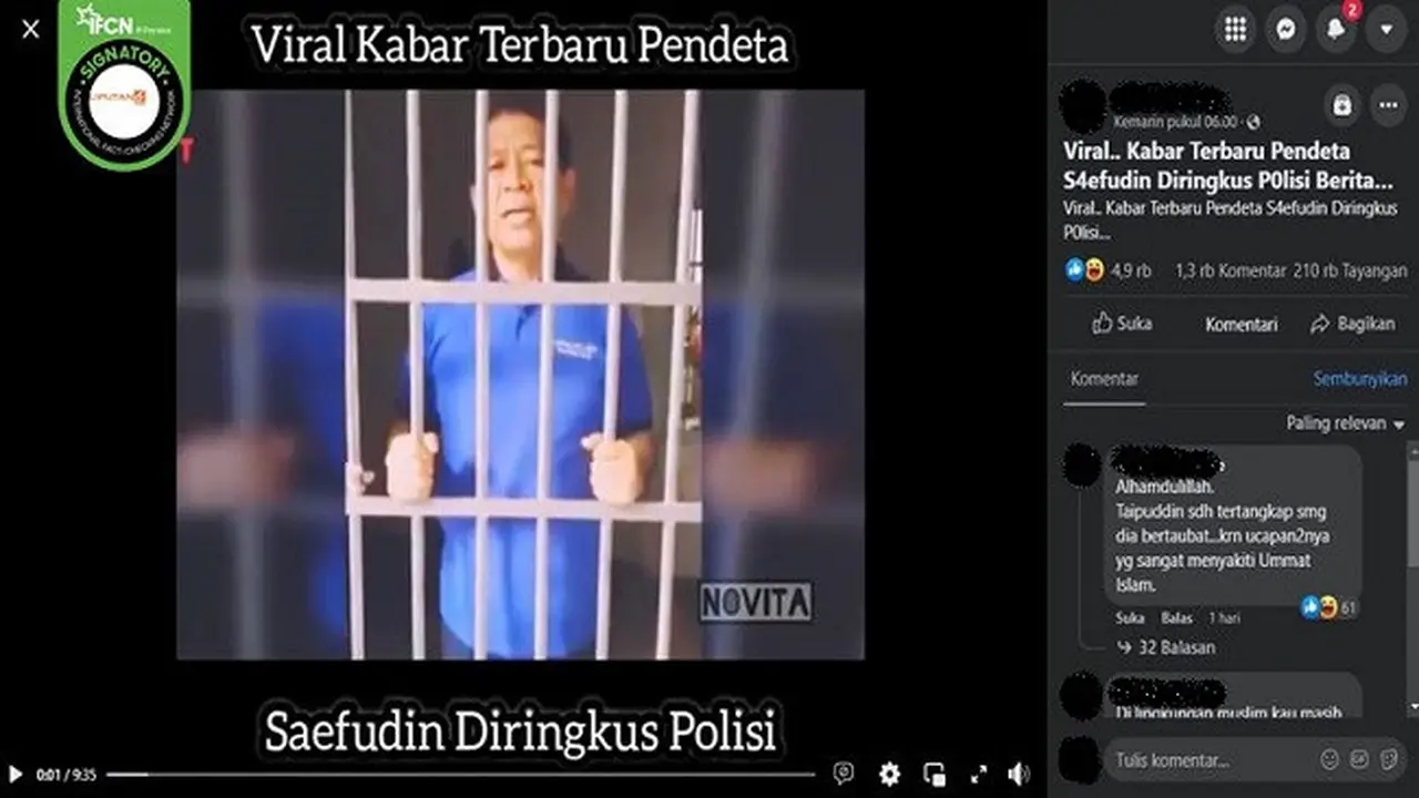 Gambar Tangkapan Layar Video yang Diklaim Pendeta Saifuddin Ibrahim Telah Ditangkap Polisi (sumber: Facebook).
