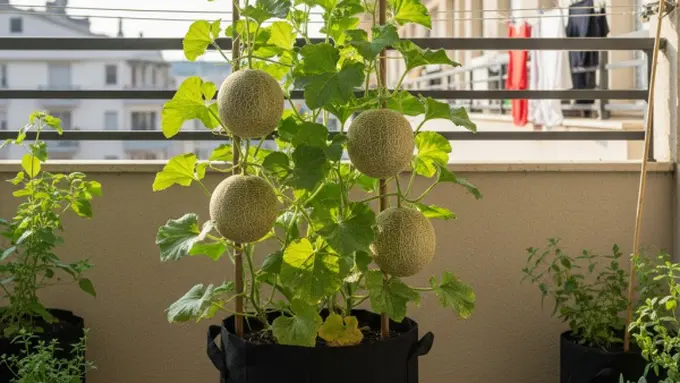 Ilustrasi Tanaman Buah Melon di Teras Mini/Gemini AI