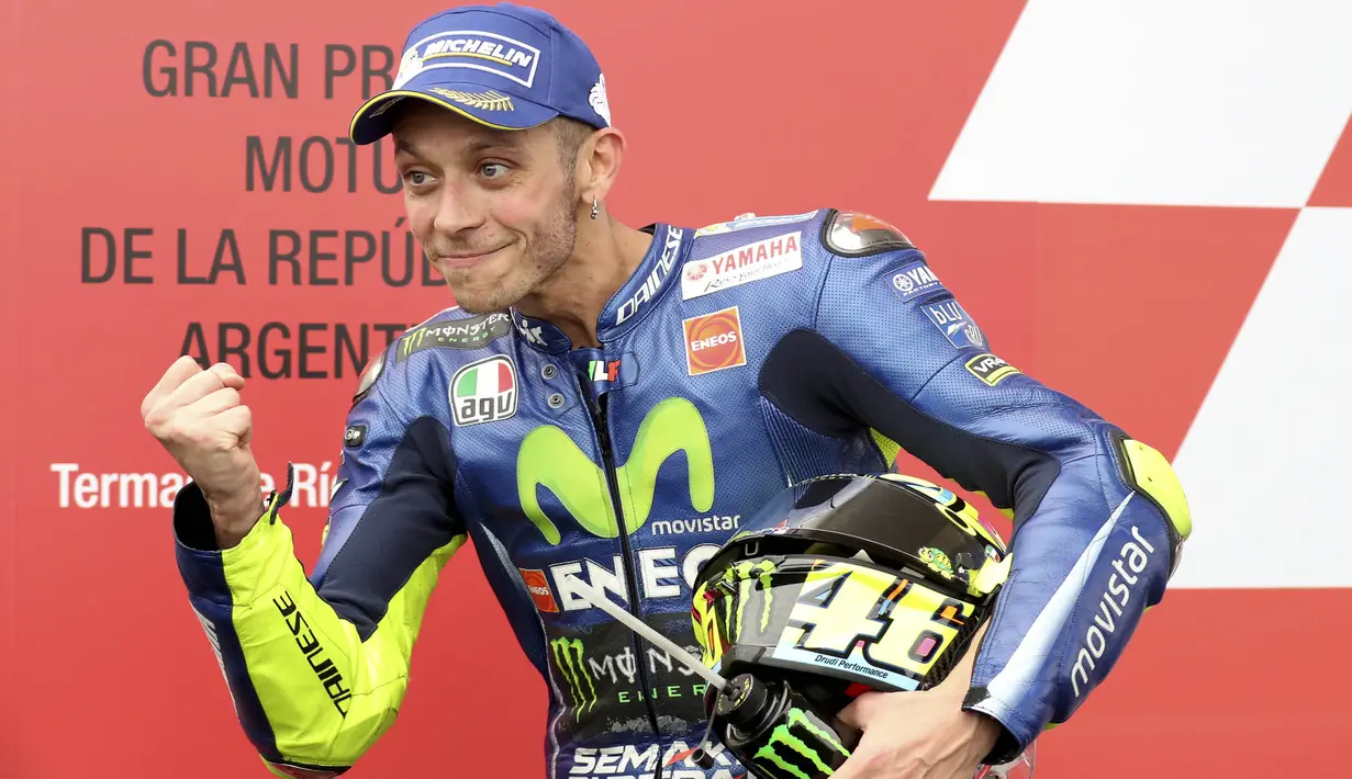 Dalam kariernya, Rossi tercatat sebagai rider dengan periode kemenangan terlama sepanjang sejarah yakni dengan 20 tahun 311 hari. Torehan tersebut membuat Rossi berada di depan Loris Capirossi dengan 17 tahun 49 hari. (Foto: AP/Nicolas Aguilera)