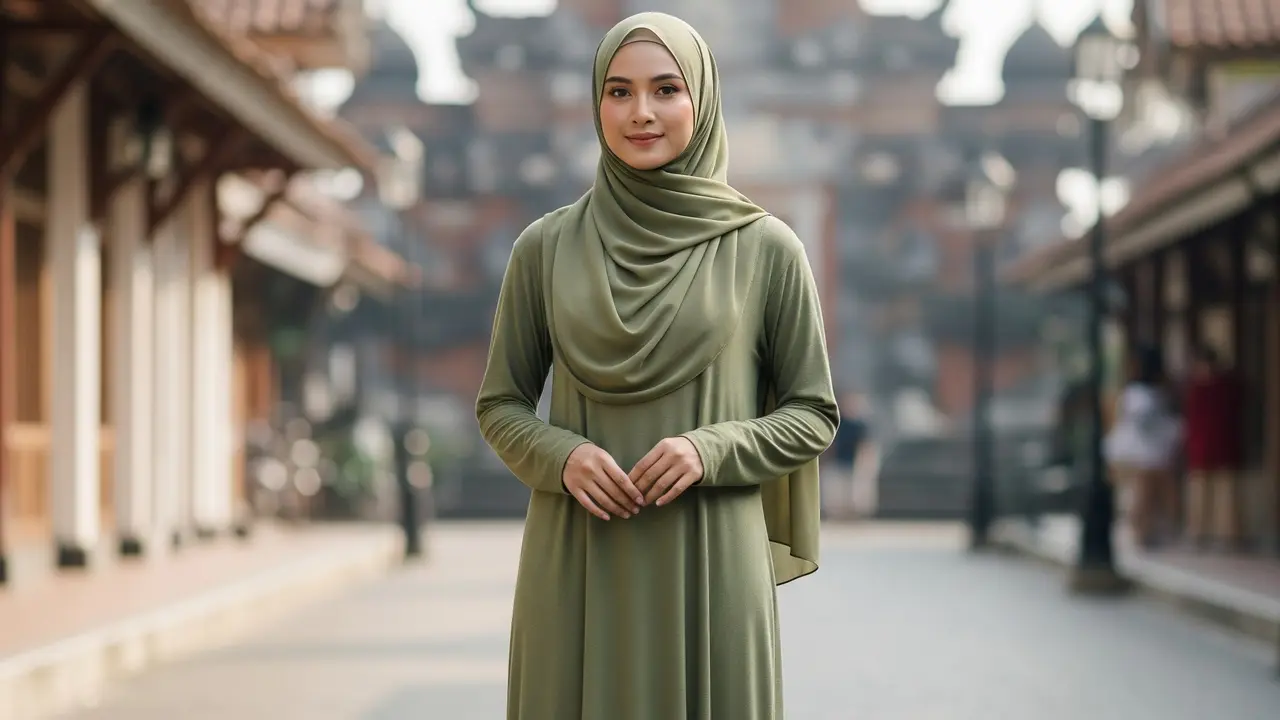 Model Gamis Katun Polos untuk Cuaca Panas yang Nyaman Dipakai Ibu-ibu (AI Generated)