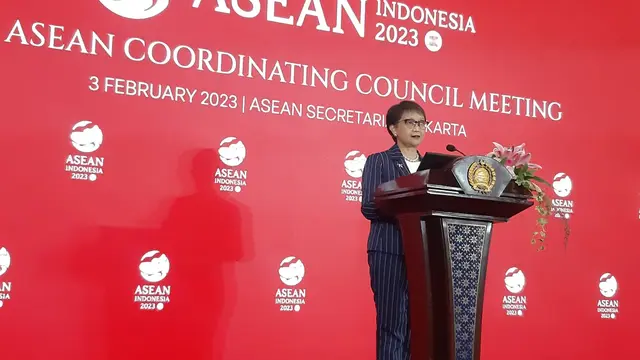Menlu RI Retno Marsudi di acara ASEAN Coordinating Council Meeting 2023, Jakarta.