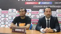 Pemain baru Borneo FC, Ichsan Kurniawan, dalam jumpa pers usai laga lawan Madura United di Piala Presiden 2019, Jumat (15/3).