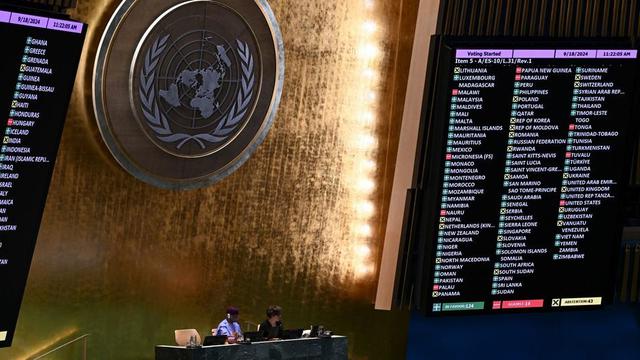 U.N. General Assembly (UNGA) atau Majelis Umum PBB memberikan suara pada rancangan resolusi mengenai pendapat penasihat ICJ. (PBB/Evan Schneider)
