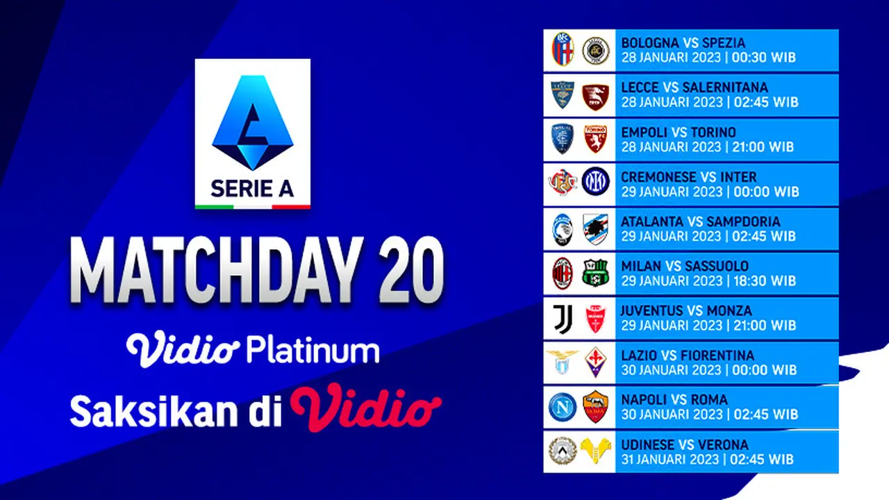 Jadwal dan Live Streaming Liga Italia 2022/2023 Matchday 20 di Vidio, 28-31 Januari 2023