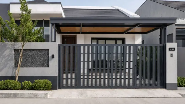 Pagar Modern Menyatu dengan Kanopi Carport