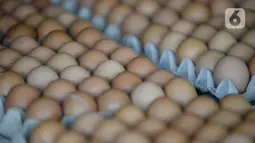 Telur ayam lokal yang dijajakan pedagang di pinggir jalan Pamulang Permai, Tangerang Selatan, Banten, Jumat (30/10/2020). Memasuki libur panjang pada pekan ini, harga telur dipasaran yang sebelumnya mencapai 23 ribu kini turun menjadi Rp 21 ribu per kilogram. (merdeka.com/Dwi Narwoko)