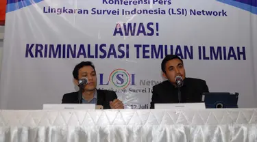 Lingkaran Survei Indonesia (LSI)  menggelar konferensi pers mengenai kriminalisasi temuan ilmiah (Liputan6.com/Miftahul Hayat)