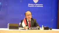 Sekretaris Jenderal Kemnaker Anwar Sanusi, dalam paparannya pada pembukaan pertemuan G20 Second Employment Working Group (EWG) secara virtual di Jakarta, Kamis malam (15/4/2021).