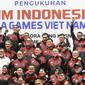 Kontingen Indonesia untuk SEA Games 2021 resmi dikukuhkan. Acara tersebut berlangsung di Hall Basket Gelora Bung Karno, Senayan, Jakarta, Minggu (8/5/2022). (Bola.com/M Iqbal Ichsan)