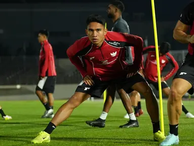 Pemain Timnas Indonesia, Marcelino Ferdinan, mengikuti sesi latihan jelang menghadapi tuan rumah Jepang dalam Kualifikasi Piala Dunia 2026 zona Asia di Suita City Stadium, Selasa (10/6/2025). (Dok PSSI)