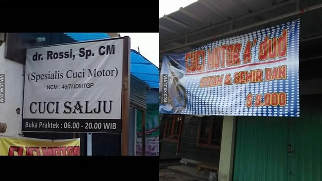 6 Spanduk Promosi Cuci Motor Ini Bikin Geleng Kepala