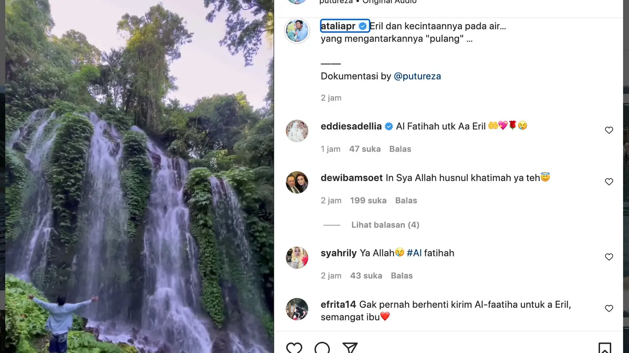 Unggahan Atalia Praratya soal Eril. (Foto: Dok. Instagram @ataliapr)
