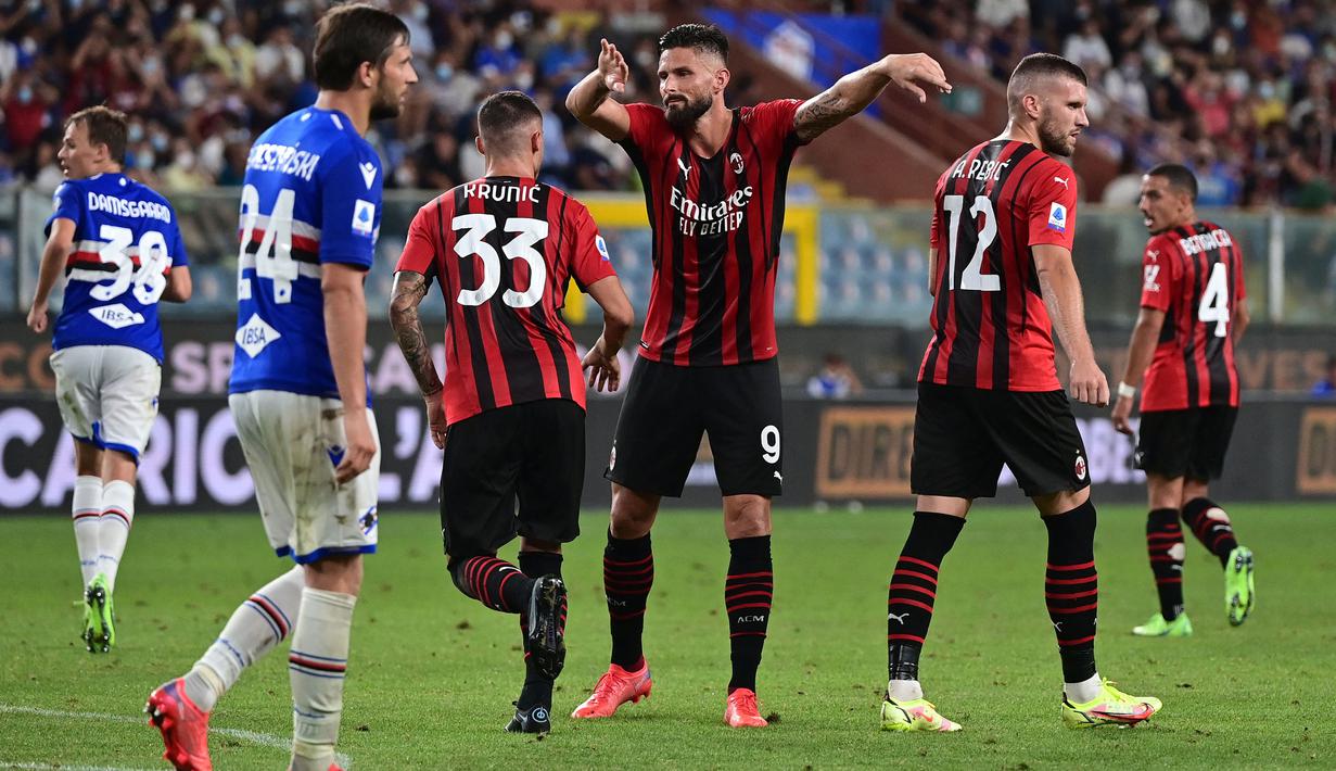 AC Milan menyusul jejak Lazio, AS Roma, Napoli, Bologna, Sassuolo, Atalanta, dan rival satu kota mereka, Inter Milan yang mampu bawa poin penuh di giornata pertama. Hal tersebut membuat AC Milan menempati posisi kedelapan klasemen sementara Liga Italia musim 2021/2022. (Foto: AFP/Miguel Medina)