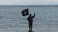 Illustration of a man glorifying ISIS flag