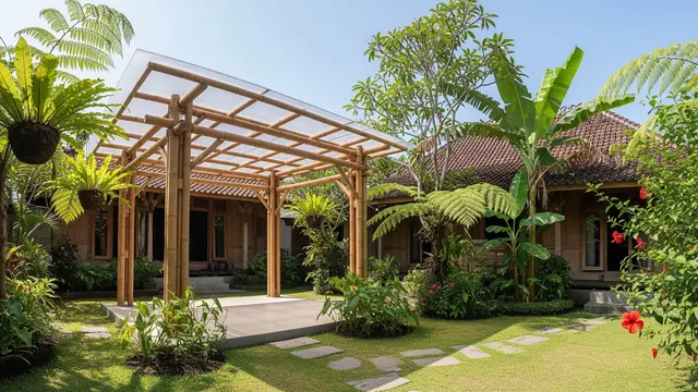 Inspirasi Gazebo Bambu Modern di Halaman Rumah Kampung