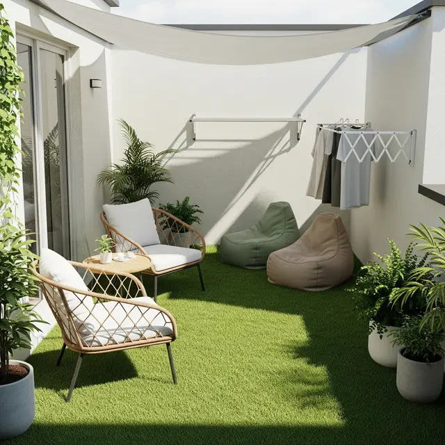 Model Teras Rumah Kecil yang Bisa Jadi Tempat Santai dan Jemur Pakaian (Image by Gemini AI)