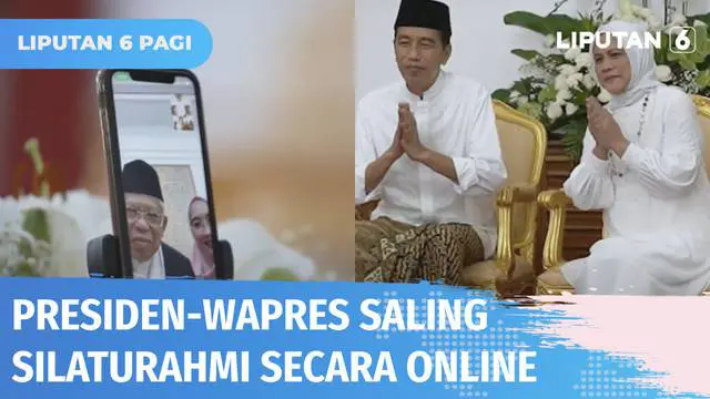Presiden Jokowi dan Ibu Negara Iriana membuka halal bihalal dengan mengucapkan Selamat Hari Raya Idul Fitri kepada Wapres Ma’ruf Amin dan Ibu Wury Handayani. Presiden dan Wapres bersilaturahmi secara daring karena berada di lokasi berbeda.