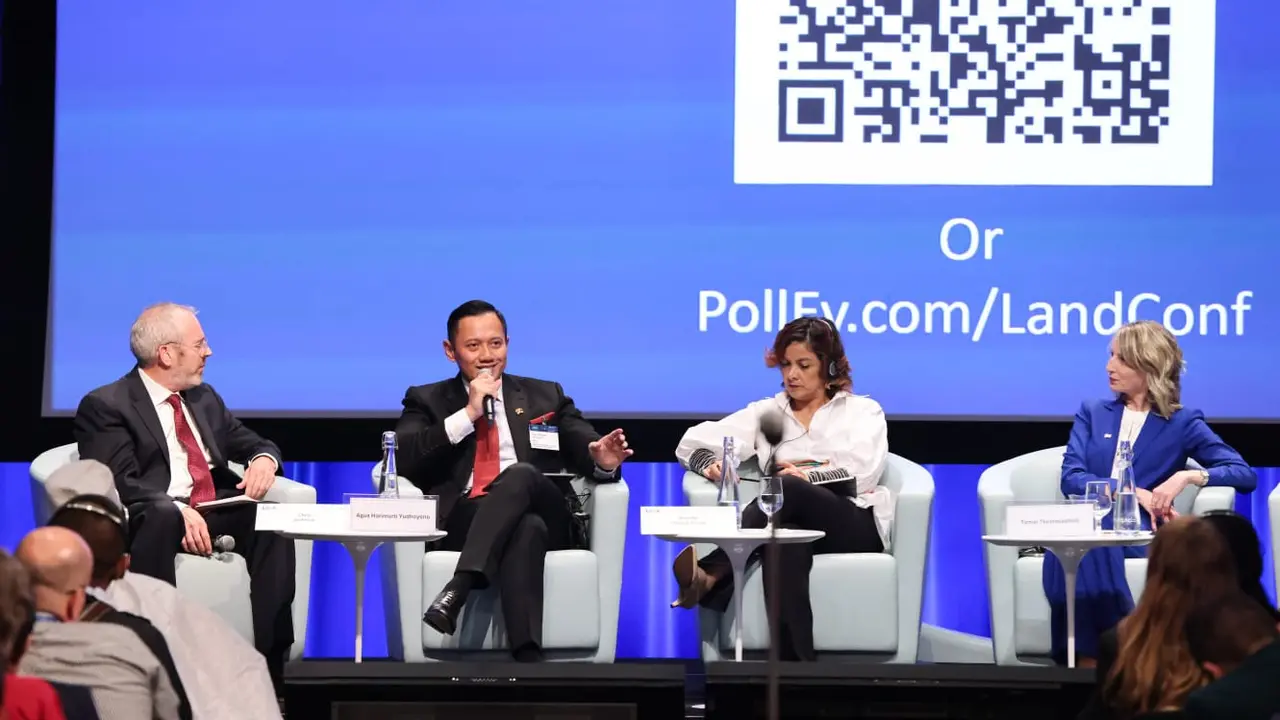 AHY saat jadi pembicara di ajang World Bank Land Conference 2024 di Washington DC, Amerika Serikat. (Istimewa)