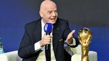 Presiden FIFA, Gianni Infantino, berbicara saat pengumuman jadwal pertandingan resmi Piala Dunia FIFA 2026 di Washington, DC, pada 6 Desember 2025. (Roberto SCHMIDT/AFP)