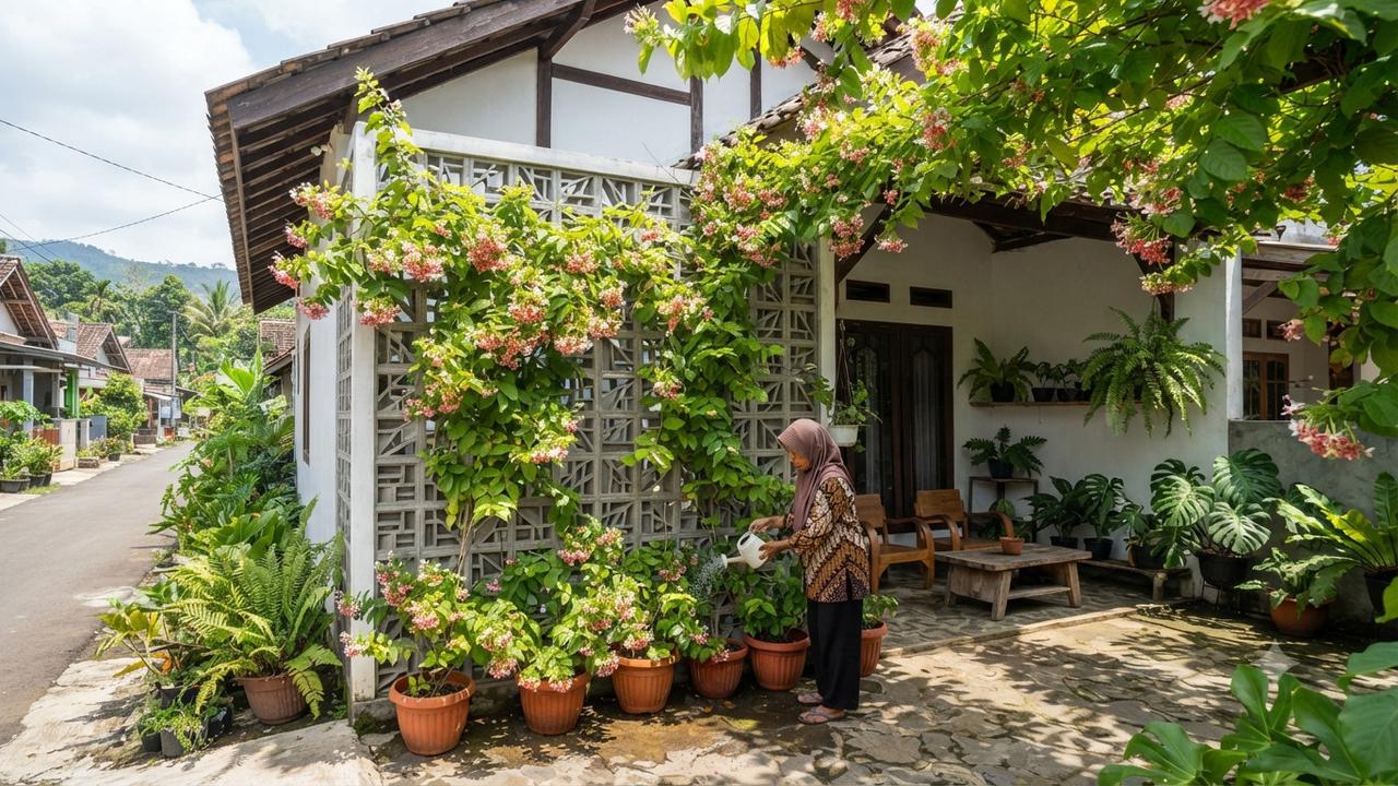 Inspirasi Teras Rumah dengan Roster dan Tanaman Rambat, Bikin Hunian Sejuk dan Estetik Model Minimalis dengan Tanaman Melati Belanda