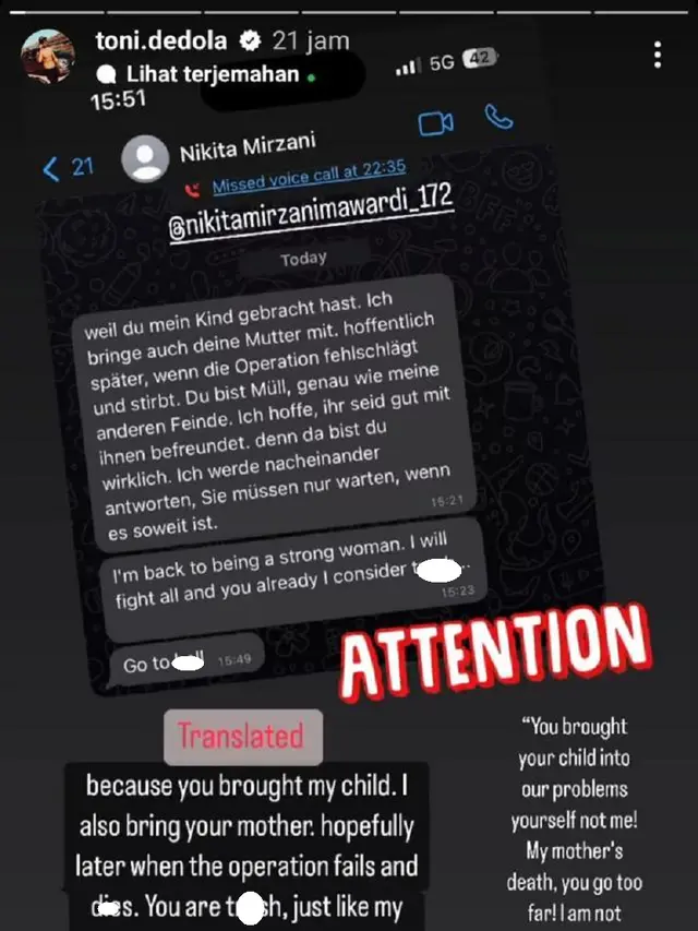 Unggahan Antonio Dedola soal chat Nikita Mirzani via WhatsApp. (Foto: Dok. Instagram @toni.dedola)