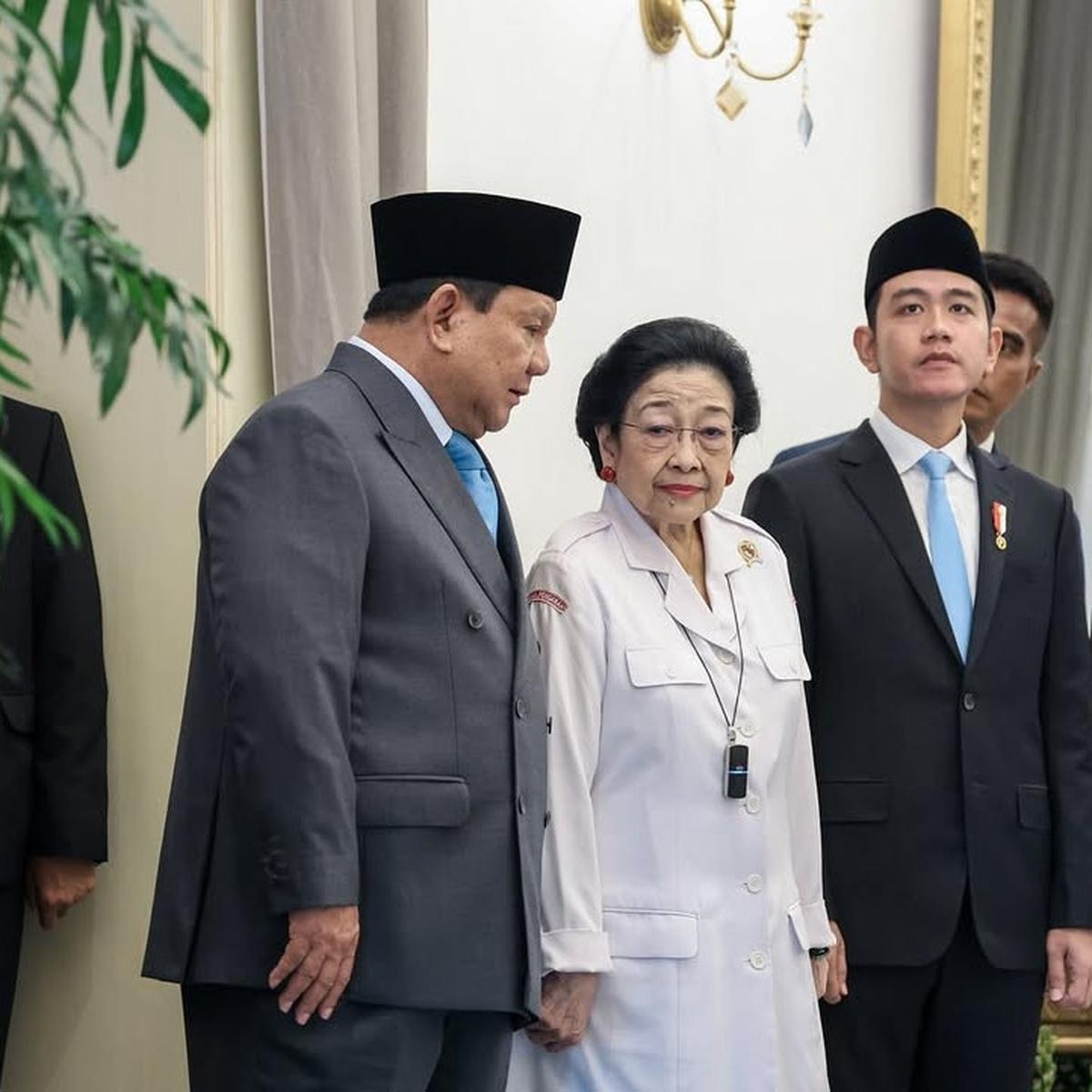 Presiden Prabowo, Wapres Gibran, Ketua Dewan Pengarah BPIP Megawati dan Try Sutrisno di Upacara Hari Lahir Pancasila