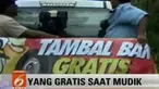 Tim Satlantas juga memberi layanan gratis tambal ban maupun tambah angin bagi para pemudik kendaraan roda dua maupun roda empat. 