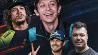 Ilustrasi - Valentino Rossi, Marco Bezzecchi, Fabio Di Giannantonio, Uccio Salucci (Bola.com/Salsa Dwi Novita)