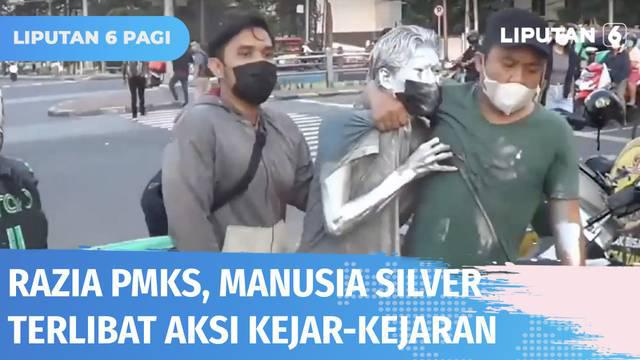 Aksi kejar-kejaran mewarnai razia penyandang masalah kesejahteraan sosial atau PMKS di kawasan lampu merah Pluit, Penjaringan. Seorang manusia silver yang tertangkap mengaku menjalani pekerjaan tersebut demi anak dan istri.