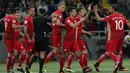 Para pemain Polandia merayakan gol saat melawan Kazakhstan pada laga kualifikasi piala dunia 2018 di Astana Arena Stadium, Astana, (5/9/2016) dini hari WIB. (AFP/Stanislav Filippov)