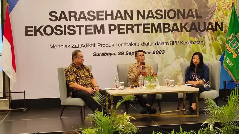 Sarasehan Nasional ekosistem pertembakauan yang diikuti Kadin Jatim dan sejumlah pihak terkait. (Istimewa)