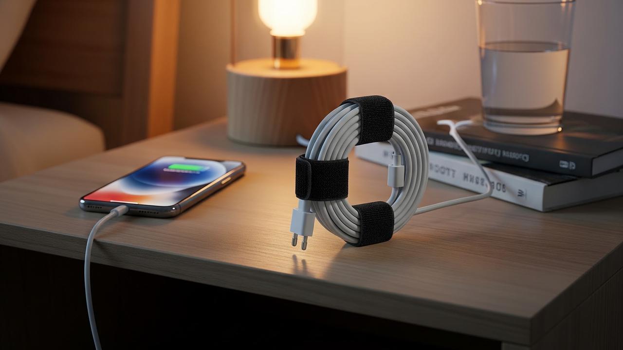 Menata Kabel Charger agar Meja Samping Tempat Tidur Rapi (AI Generated)