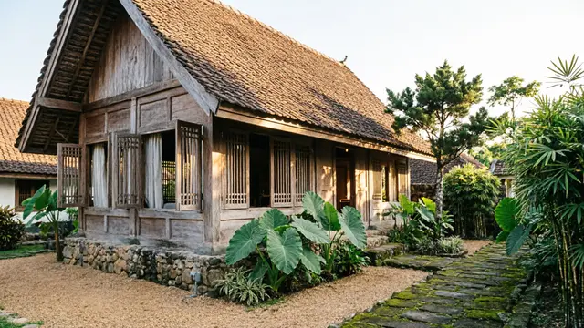Desain Rumah Desa dengan Taman Mini yang Bikin Udara Dingin (AI)