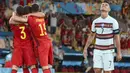 Akhirnya Belgia keluar sebagai pemenang di laga tersebut dengan skor 1-0. Belgia nantinya akan menantang Italia di partai Perempatfinal Euro 2020 sedangkan juara bertahan Portugal terpaksa pulang kampung lebih dahulu. (Foto: AP/Pool/Lluis Gene)