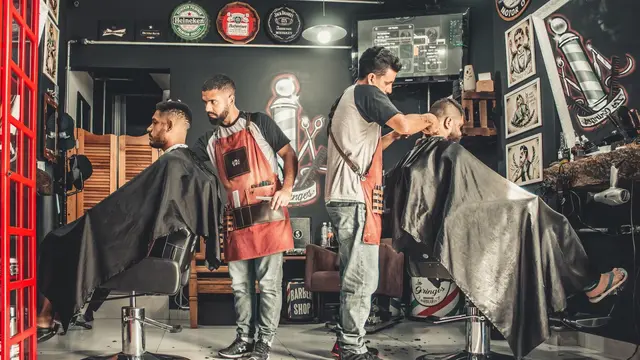 Ilustrasi salon, pangkas rambut, barbershop, bisnis/usaha kecil