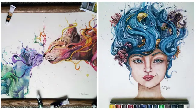 Potret Warna-Warni dari Cat Air dan Pensil Gambar
