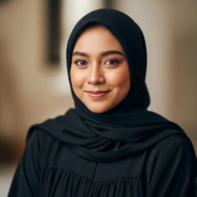 Gamis Hitam dan Hijab Hitam untuk Wajah Sawo Matang