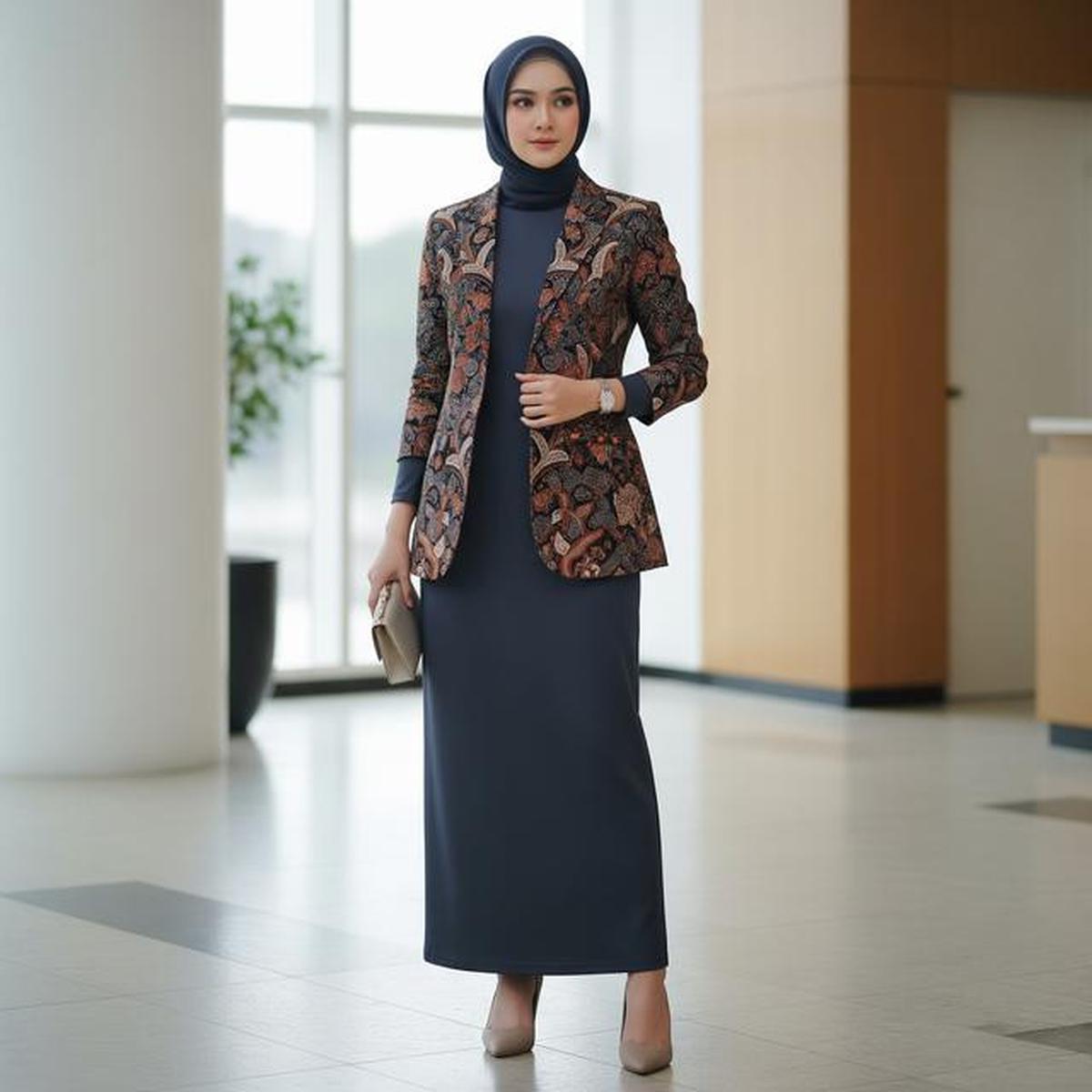 7 Model Gamis Polos Kombinasi Blazer Batik Terbaru, Tampil Stylish di Penghujung 2025