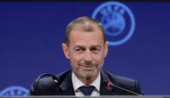 Presiden UEFA, Aleksander Ceferin, berbicara dalam konferensi pers setelah Kongres Biasa UEFA ke-49 yang diselenggarakan di pusat kongres Sava Centar di Beograd pada 3 April 2025. (PREDRAG MILOSAVLJEVIC/AFP)